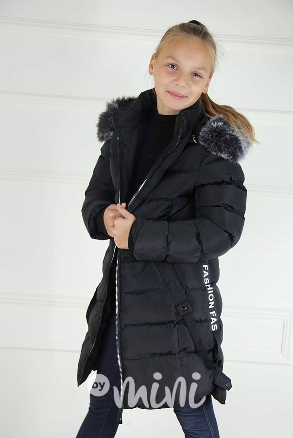 Černý dívčí zimní kabát Fashion
