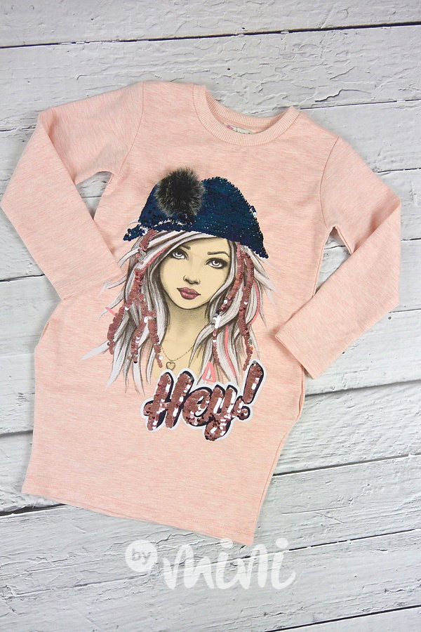 Hey hoodie tunika pink melange