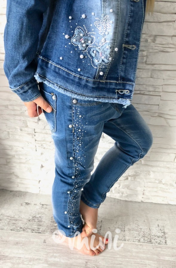 Jeans bundička motýlci & kamínky