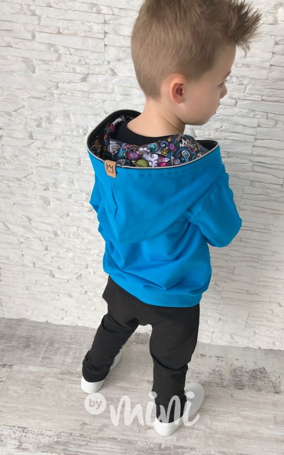 Space modrá mikina na šikmý zip