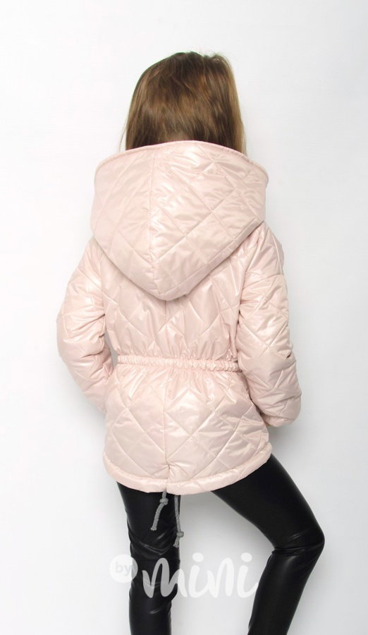 Prošívaný kabátek s extra velkou kapucí pink