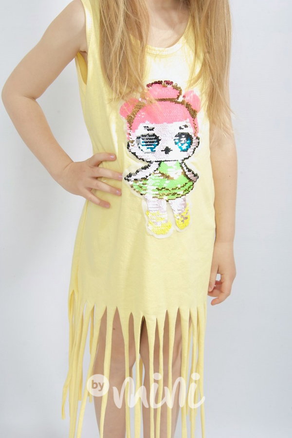 Dětské letní LOL šaty s flitry ByMini žluté