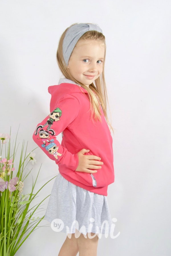 Dívčí lososová mikina s kapucí, na zip a s flitry  by mini