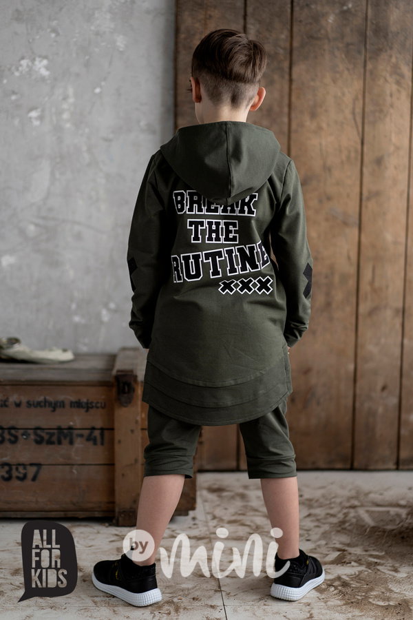 Long khaki chlapecká mikina s prošitím