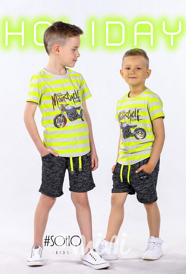 Chlapecký letní set oblečení kraťasy + tričko s motorkou