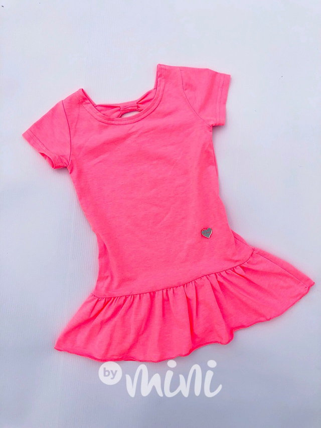 Neon pink dětské mašličkové šaty se srdíčkem