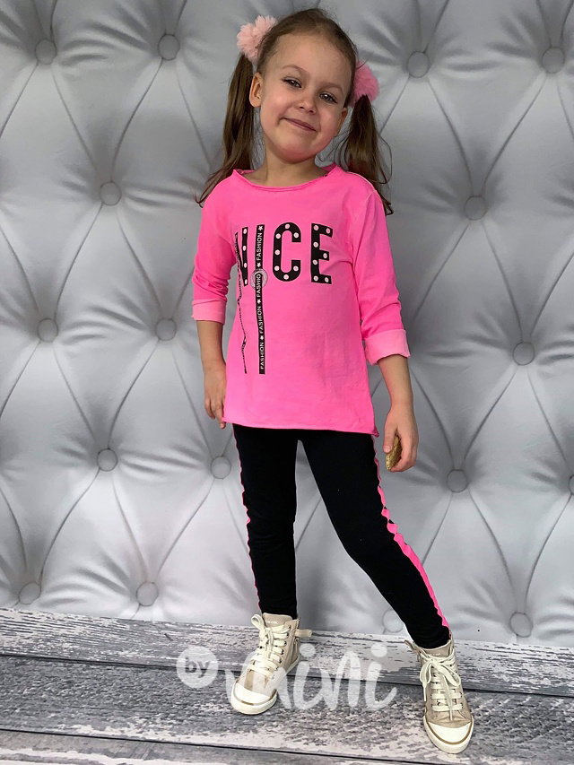 Černé legíny s neon růžovým lampasem