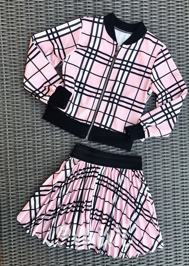 Pink karo mikina + sukně