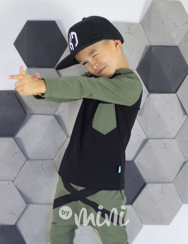 Khaki/black triko longsleeve
