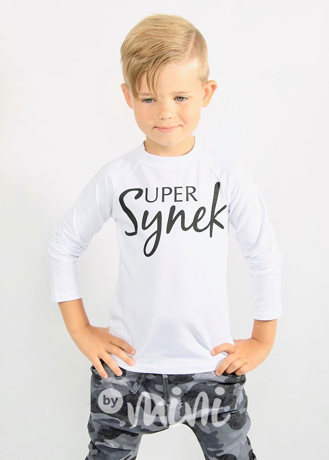 Bílé triko s dlouhým rukávem pro chlapce a nápisem SUper synek 