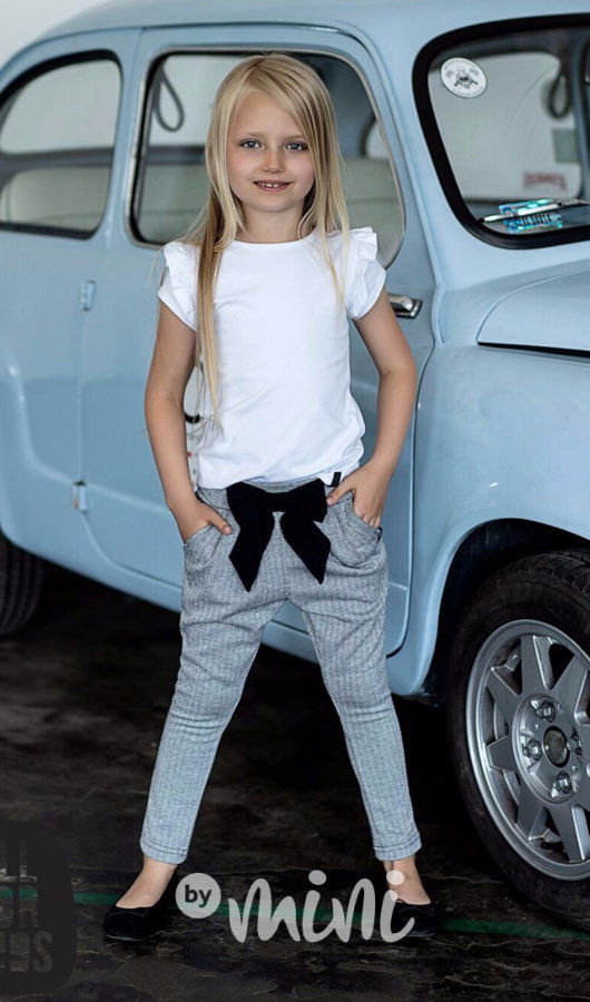 Šedé elegant kalhoty s mašlí