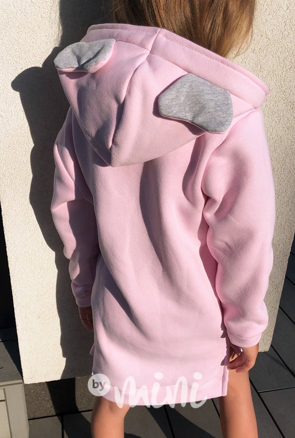 Dlouhá vyteplená dívčí srdíčková mikina pink