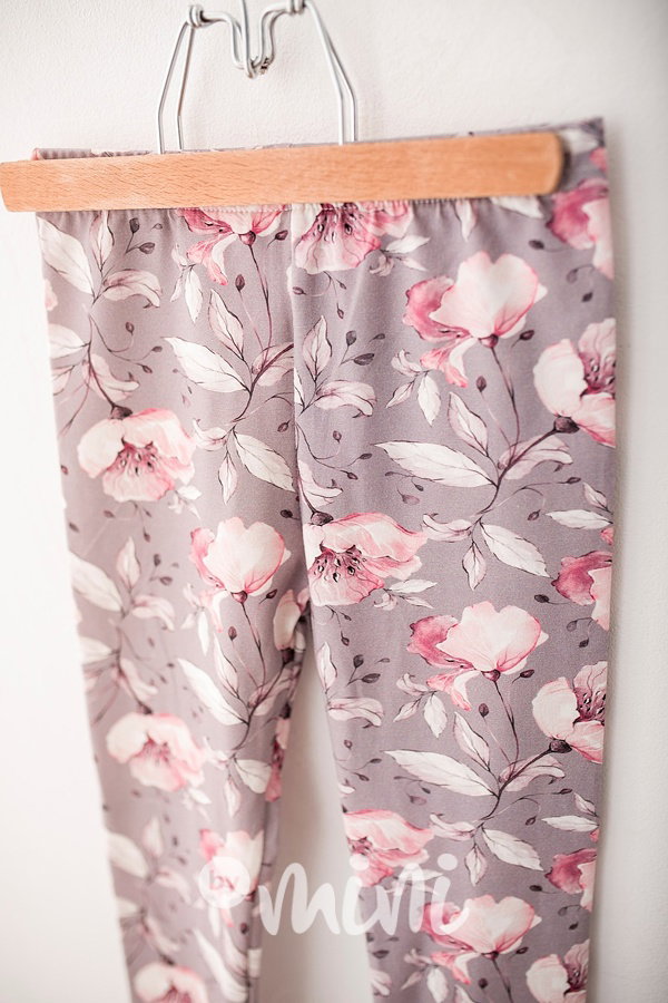 Dětské legíny - wild rose on grey fresh cotton