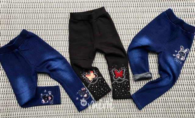 Zimní vyteplené stretch legíny jeans králíček