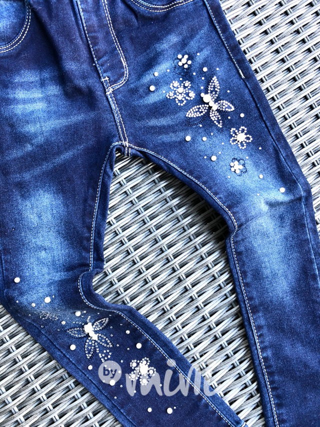 Stretch blue jeans crystals