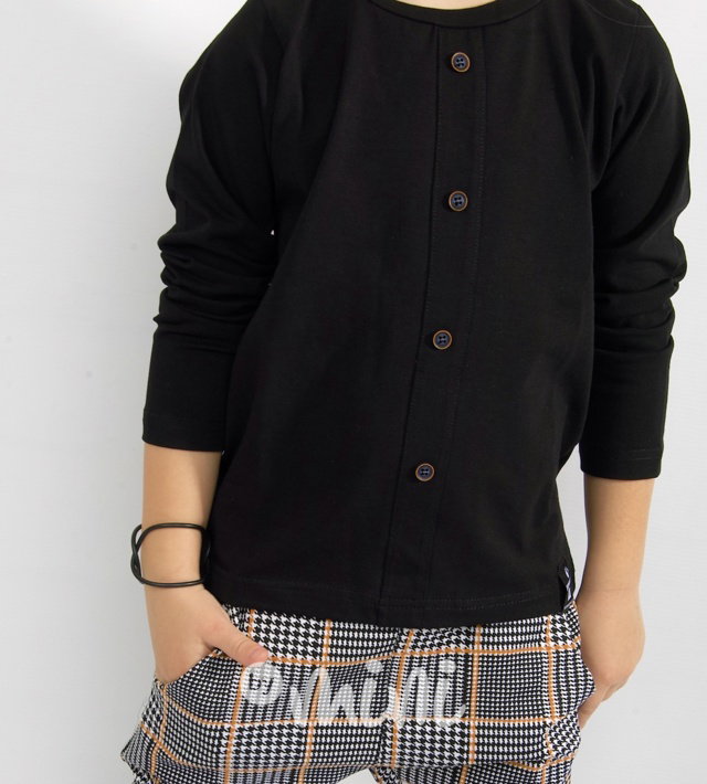 Longsleeve triko s knoflíčky - černé