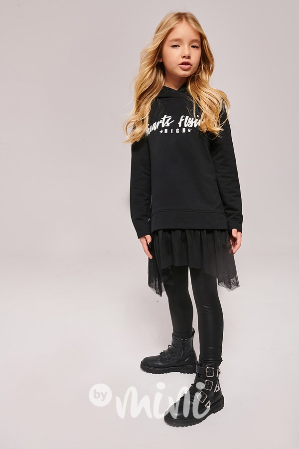*Premium* Hearts hoodie dress black - dívčí černá mikina
