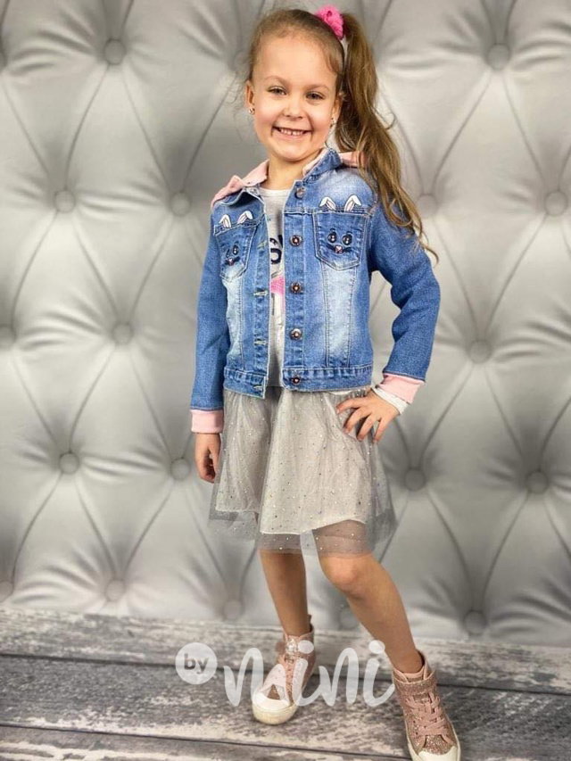 Rabbit jeans bunda s kapucí - pink