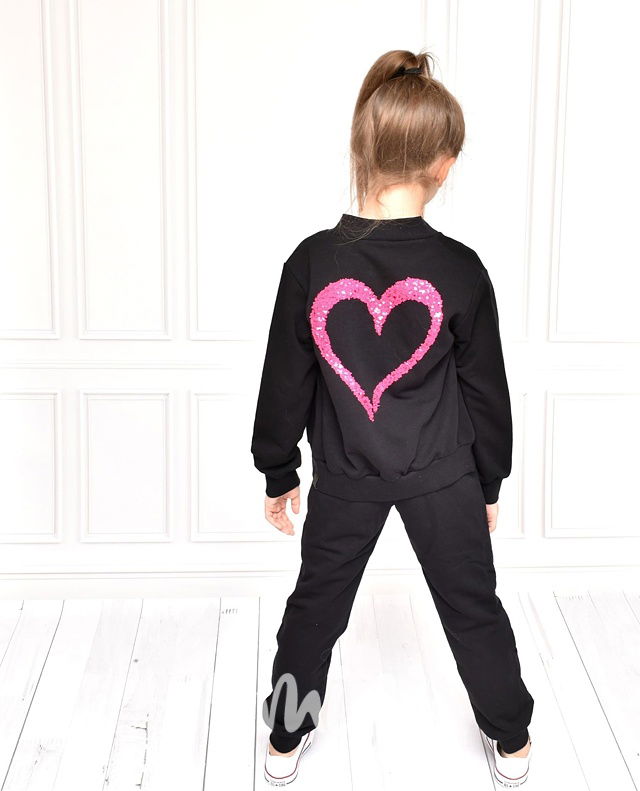 Černá dívčí dětská mikina se srdíčkem a flitry By Mini
