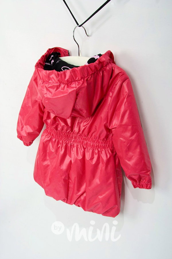 Přechodový dívčí jarní malinový kabát s kapucí na zip