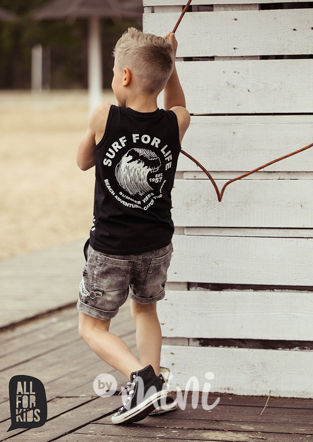 TOP - kraťasy soft jeans s řetězem- ice black
