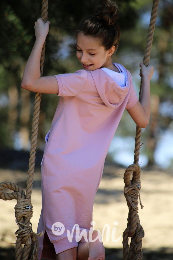 Long hoodie šaty - pudder pink