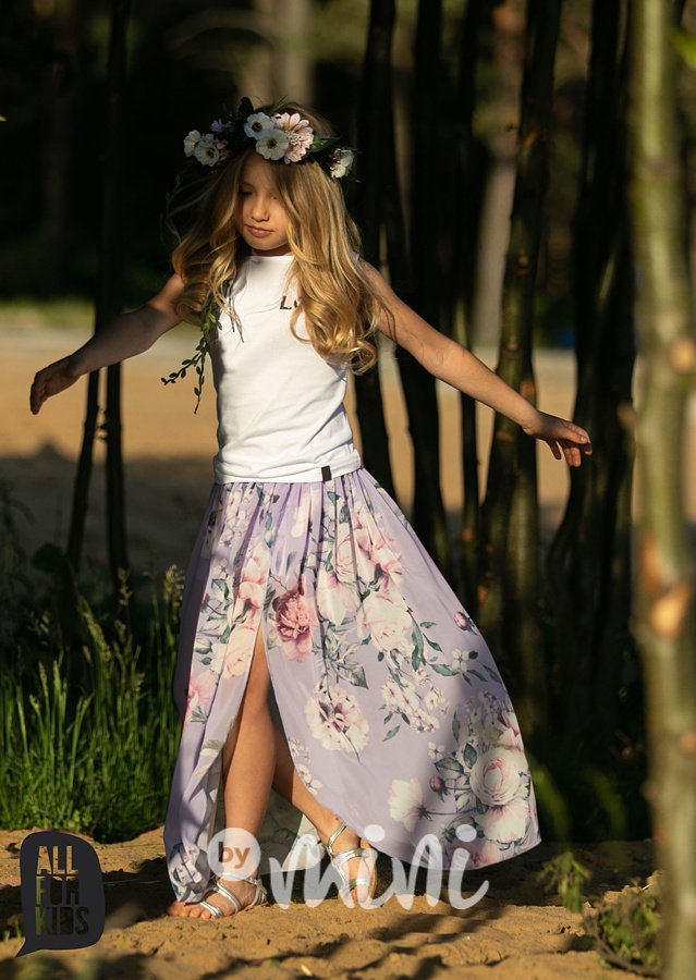 Flower midi sukně s všitými kraťasy - lila
