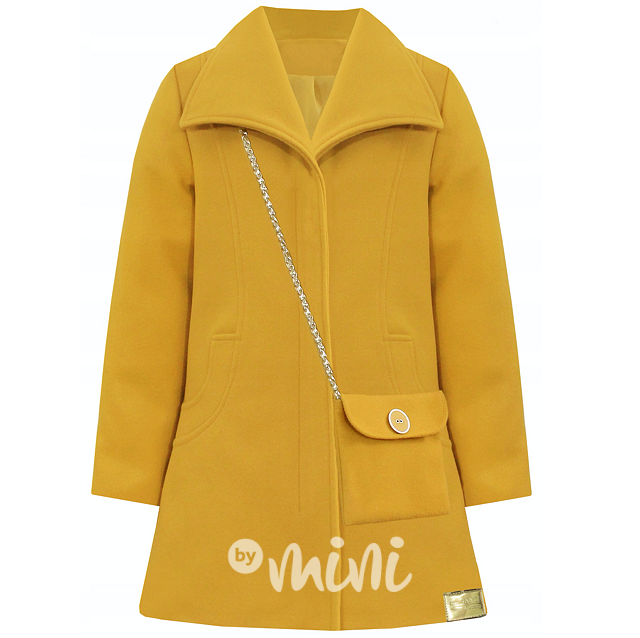 Premium flaušový kabátek s kabelkou - mustard