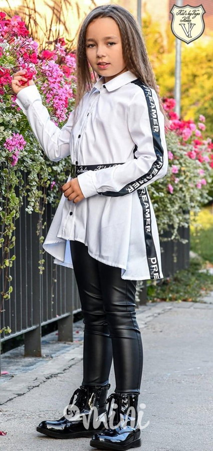 Long dívčí košile s páskem - bílá *Voga*