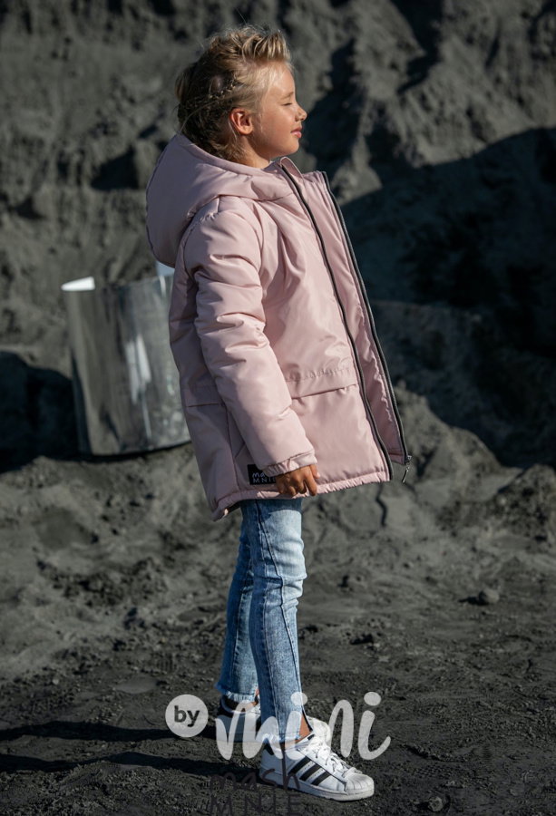 Dívčí zimní bunda světle růžová s kapucí 