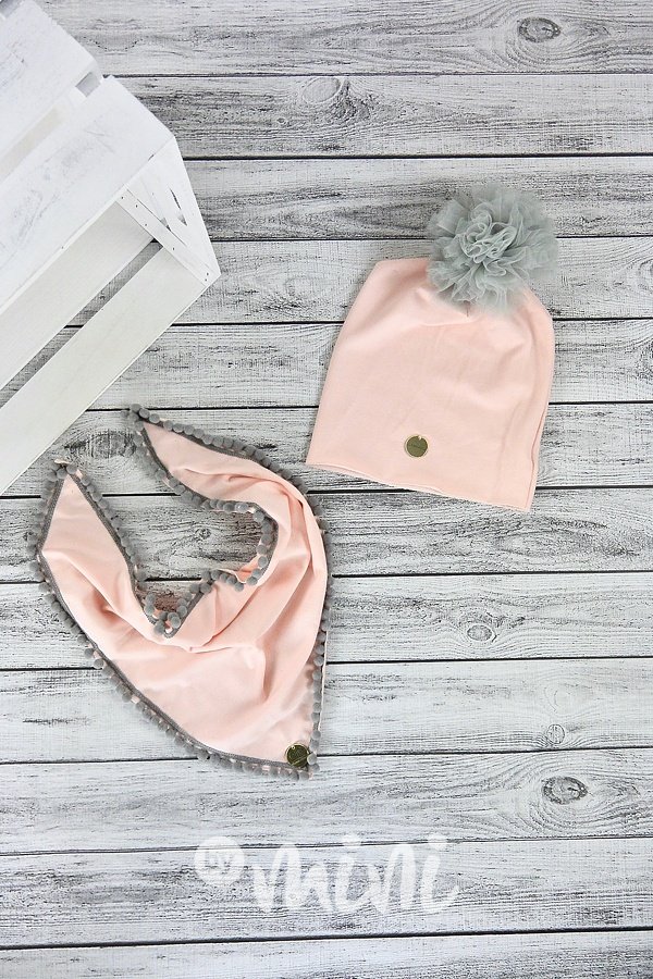 Pink grey pompon set
