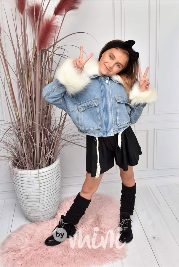 Oversize jeans bunda s kožíškem