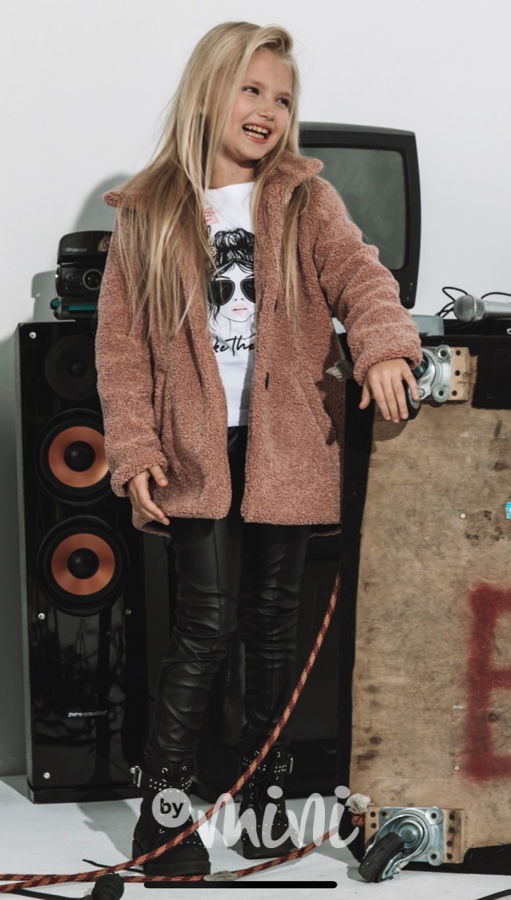 Dívčí zimní kabát chlupatý hnědý