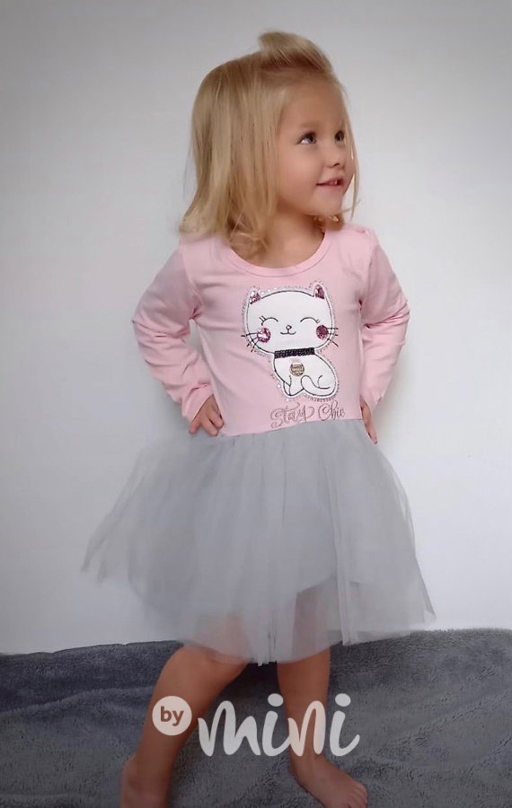 Kitty tylové šaty pink/grey
