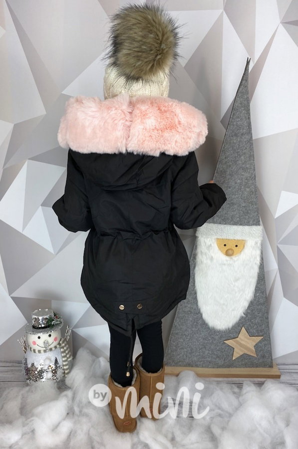 Zimní kožíšková parka - black/pink