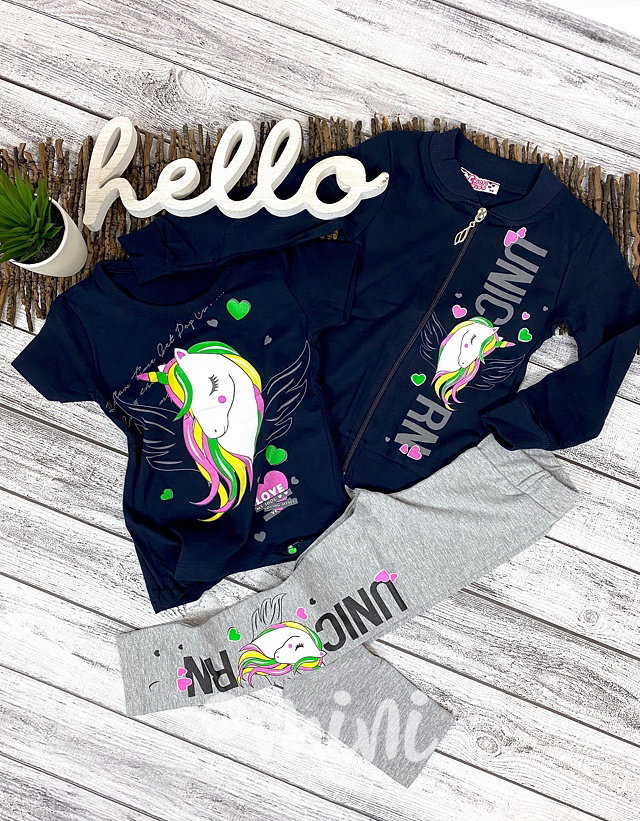 3pcs Unicorn souprava - modrá