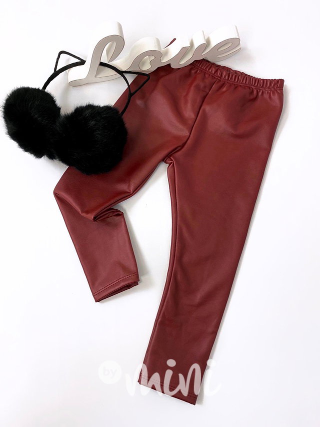 Oteplené ECO Leather legíny - bordo