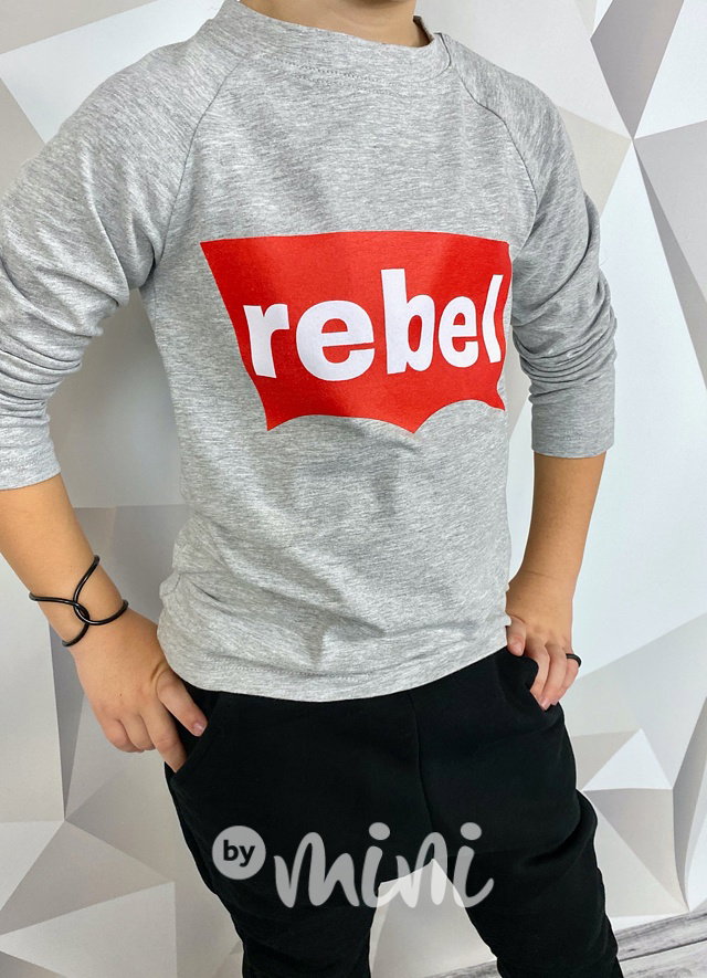 REBEL grey melange triko s dlouhým rukávem