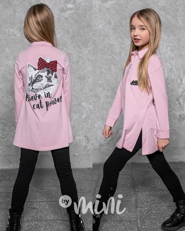 Cat power košilová tunika pink *AFK*