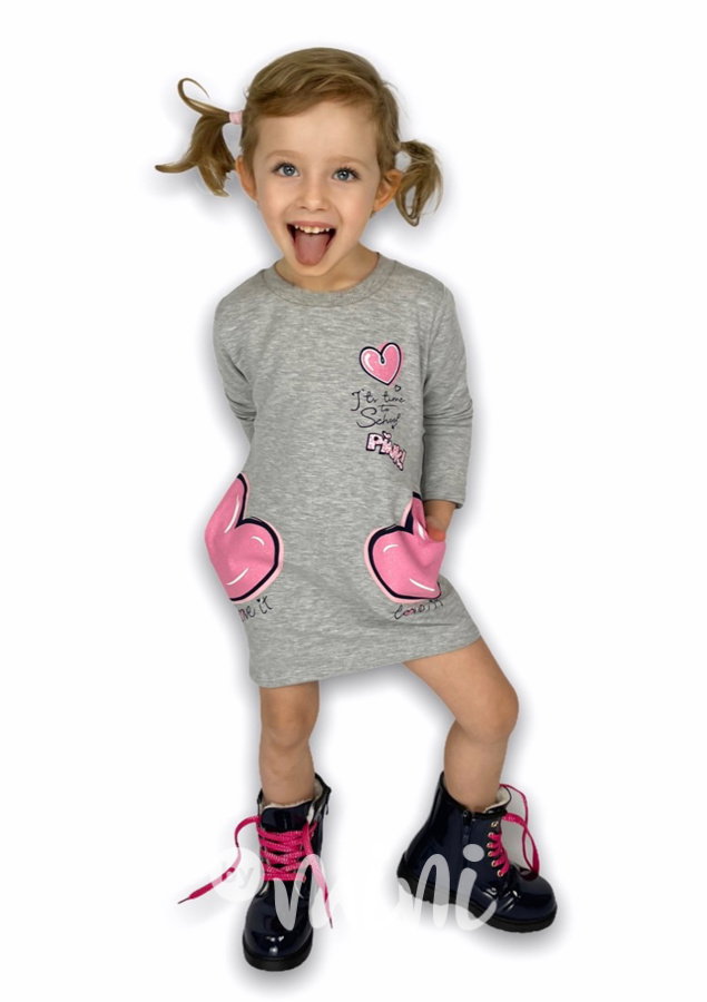 PINK heart - mikinová tunika - šedý melír