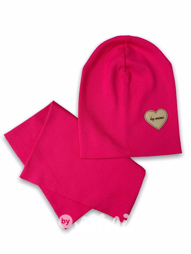 Malinová žebrovaná beanie čepka s nákrčníkem