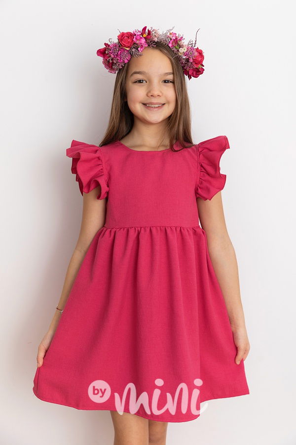 Malinové šaty s řasenými rukávy