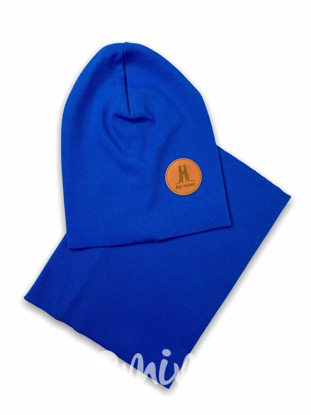 Royal blue žebrovaná čepka s nákrčníkem