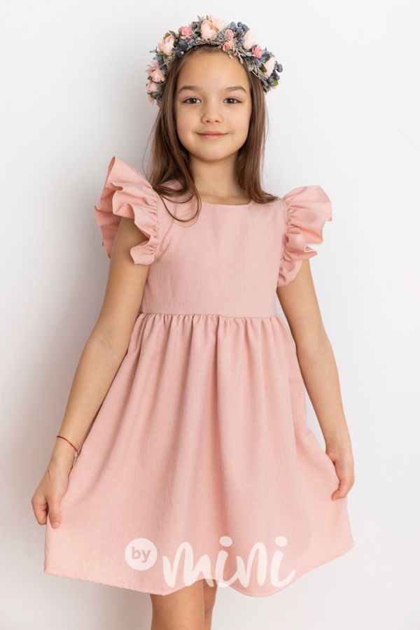 Pudder pink šaty s řasenými rukávy