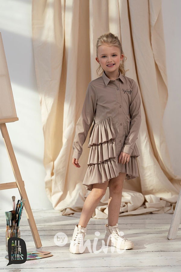 Košilové řasené šaty béžové *AFK*