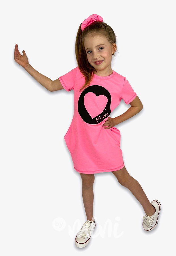 Srdíčková tunika + gumička neon pink