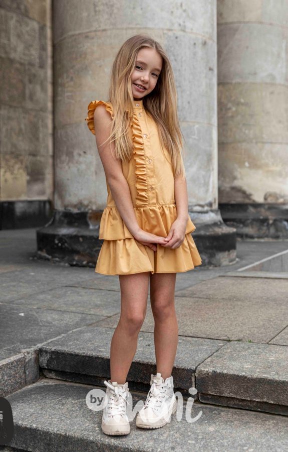Elegant košilové šaty s volánky mustard *AFK*