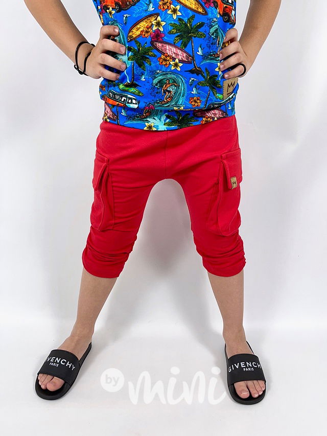 Červené shorts baggy kapsáče