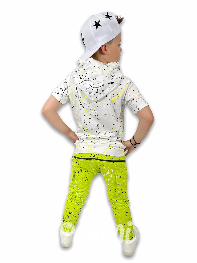 Splash hoodie triko - white&neon yellow