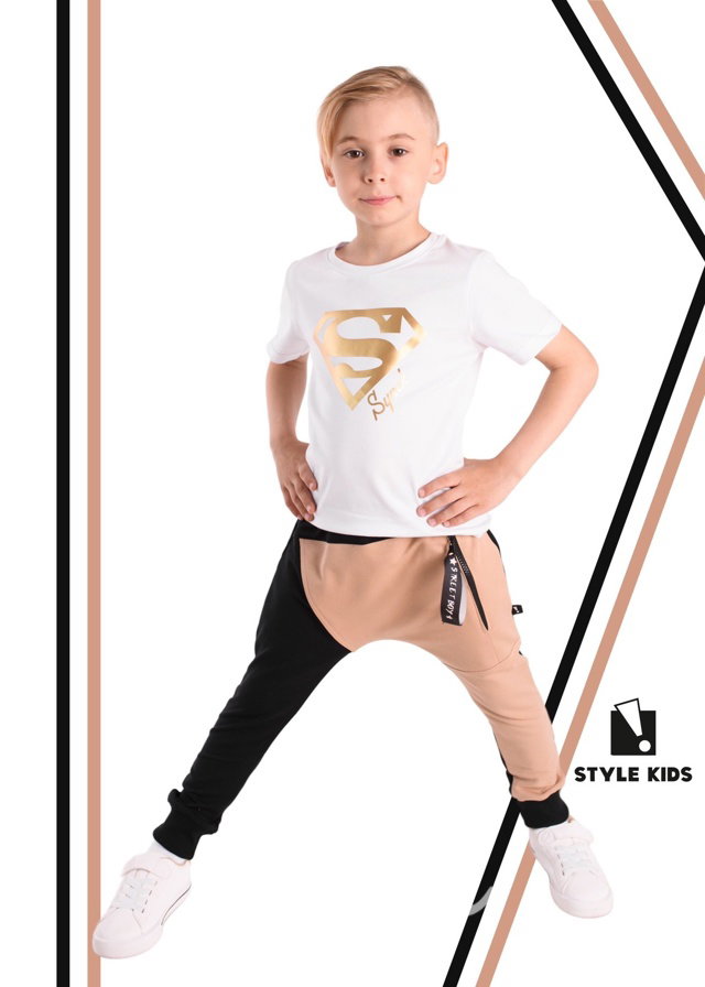 Street boy baggy tepláky black/white coffee